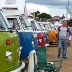 Lines of VW campers on the green at Paignton