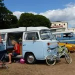 Baby blue VW T2 camper van
