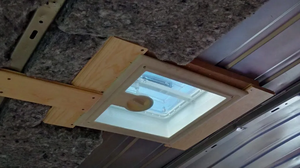 Extra wood added around the roof light to allow the panels to be screwed into place