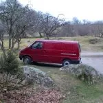 The VW van parked up on Dartmoor