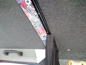 The 2 track curtain rail installed close to the roof support