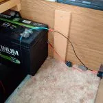 Leisure battery under the seat, showing the connections to the USB